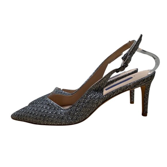 Stuart Weitzman Glitter Grey Pointed Toe Slingback Strap Stiletto Heels Sz 8.5 - Picture 3 of 9